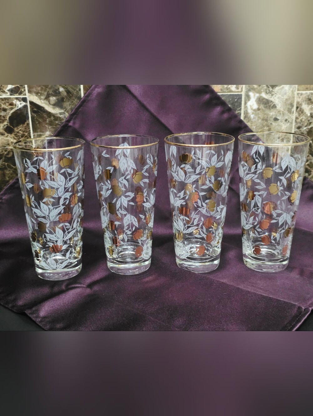 Lot of 4 Libbey Vintage "Autumn Leaf" Tumbler 10 oz 6 1/2"